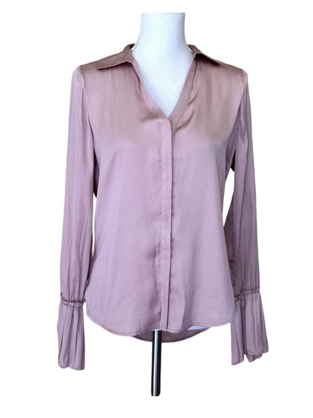 PAIGE Reisa Dusty Rose Button-Front V-Neck Blouse